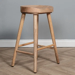 Solid Mango Wood Breakfast Kitchen Bar Stool Oak Finish - Picture 1 of 3