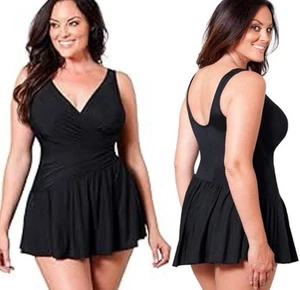 Costume da bagno Miraclesuit Aurora con gonna 10 pezzi unici nero morbido imbottito vestito - Foto 1 di 11
