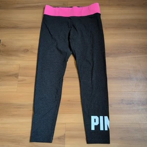 Victorias Secret Pink Pants Womens Large Yoga Mid Waist Ankle Logo Leggings - Picture 1 of 12