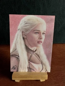 GAME OF THRONES ACEO SKETCH CARD *REPRINT* EMILIA CLARKE DAENERYS TARGARYEN - Picture 1 of 2