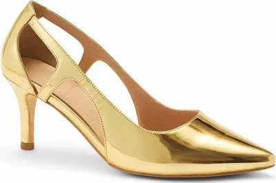 尺寸 11M 金色金属镂空人造皮革高跟鞋 Midnight Velvet 全新 — 第 1/2 张图片