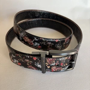 Cintura uomo Robert Graham in pelle taglia 42-46 floreale nera fiori reversibile - Foto 1 di 6