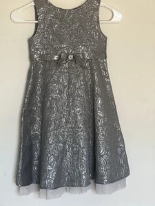 Charter Club Girls Silver Brocade Dress Holiday Party Wedding Sz 5 - Picture 1 of 6