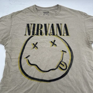 Nirvana T-Shirt Herren Large Smiley Face Kurzarm hellbraun beige - Bild 1 von 2