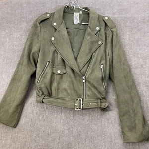 Sadie & Sage Women's Moto Jacket Medium Olive Green Faux Suede Biker S - Picture 1 of 9