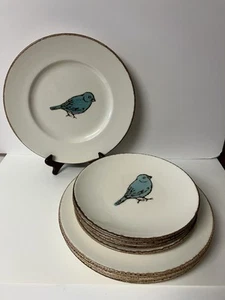 (8) Blue Bird Plate Brown Rim Made in Portugal 4 Dinner 4 Salad 11’’ & 8.5’’ - Picture 1 of 7