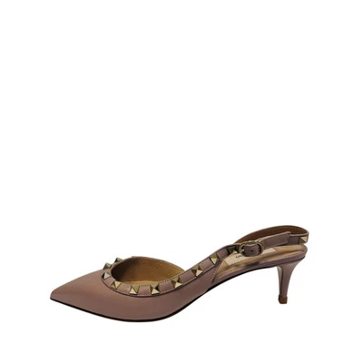 VALENTINO Pink Leather Rockstud Slingback Pointed Toe Pump Heels Size EU 39 US 9 - Image 1 of 4