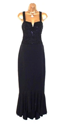 Maxi Vestido Quiz Negro Lentejuelas Talla 12 Encaje Noche Fiesta Ocasión Boda Navidad Foto 1 de 4