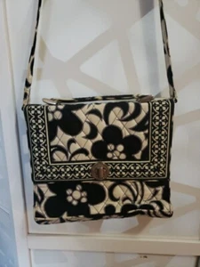 Vera Bradley Purse Black White Bag handle and removable shoulder strap Night Day - Picture 1 of 8