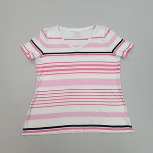 Talbots Shirt Womens Petite Large Lp White Pink Outdoors Comfort Casual Ladies - Picture 1 of 10