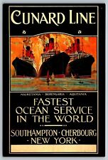 Cunard Postcard - 1990's REPRINT OF 1929 TRAVEL POSTER