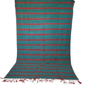 Vibrant Handmade Moroccan Green Rug Red Stripes Fringe Berber Wool Carpet - Picture 1 of 24