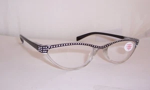 2.25 CLEAR reading glasses 225 whole lens magnification SPRING HINGE Cat Eye - Picture 1 of 2