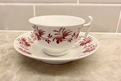 Antique Hilditch & Son Pink Red Floral Cup/Saucer 19th C England Staffordshire - Image 1 of 4