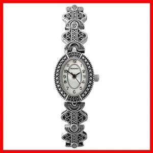 Elegant Vintage Style Ladies Watch with Mother of Pearl and Marcasite Stones - Picture 1 of 11