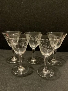 vintage 1940’s Liqueur cordial blown cut glass set lot of 5 , 4 1/8 in. tall - Picture 1 of 4