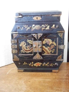 Antique Japanese Lacquer Small Chest of drawers Tansu Style Jewellery Box 1800's - Picture 1 of 15