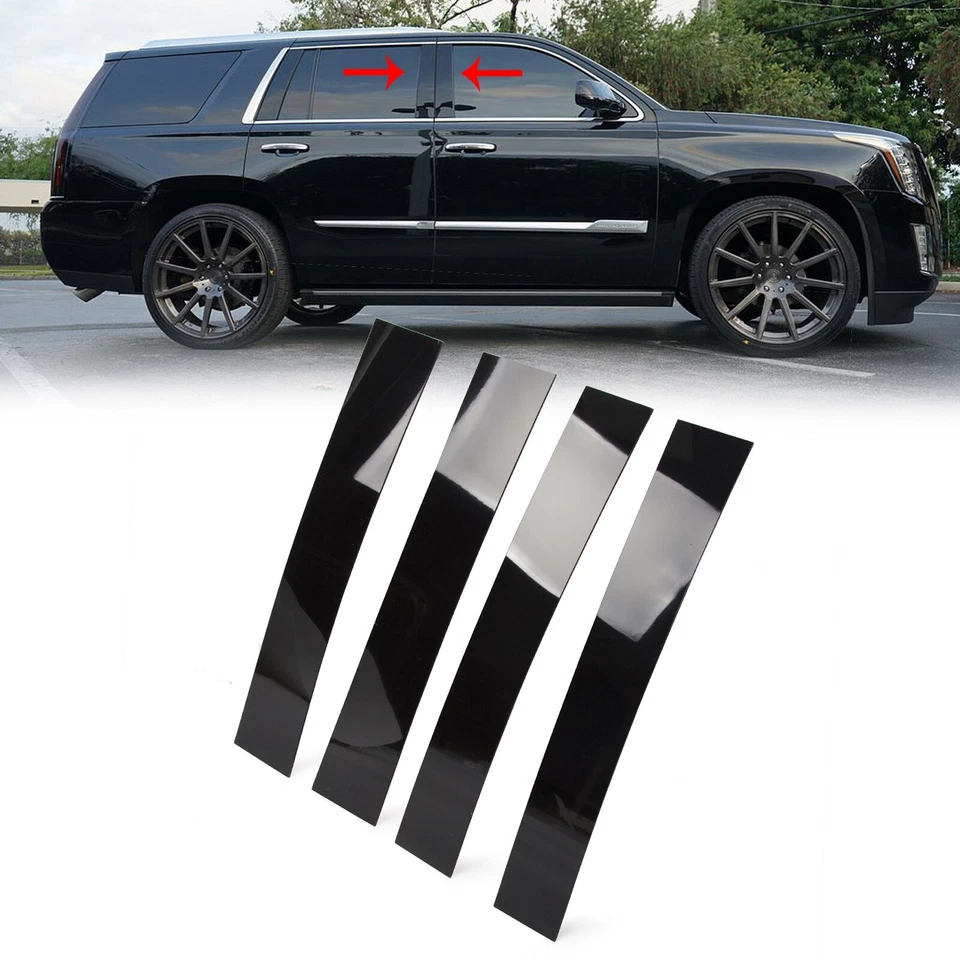 Gloss Black B-Pillar Posts Door Trim Cover Kit 4PC For Cadillac Escalade 07-14 - Image 1 of 4