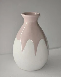 Isaac Mizrahi Loves XO Sienna Ceramic Decorative Vase Pink Drip Glaze Over White - Picture 1 of 16