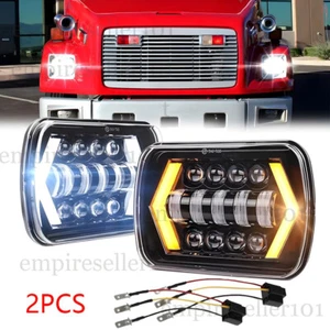 Pair 5x7" 7x6" LED Headlight Hi/Lo DRL for Freightliner FL50/60/70/80 MT35/45/55 - Picture 1 of 13