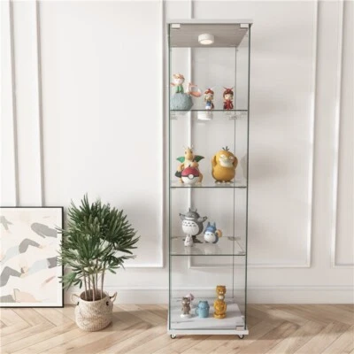 Vitrina de vidrio con 4 estantes con luz LED, gabinetes de curiosidades LED para sala de estar Foto 1 de 4