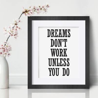 MY VINYL STORY Dreams Inspirational Wall Art Print Motivational Quote Poster Decor Gift for him