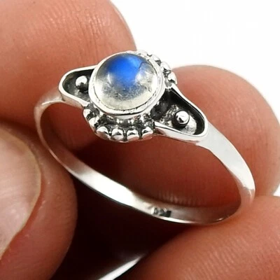 Anillo de plata esterlina 925 con piedra lunar arco iris natural talla 8 joyería de regalo para ella Foto 1 de 4