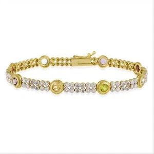 18K Gold over 925 Silver 2.3ct Multi Gemstone & Diamond Accent Bracelet - Picture 1 of 2