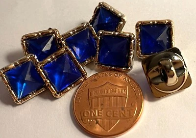 8 Square Pale Gold Tone & Sapphire Blue Plastic Shank Buttons 7/16" 11mm 13209 - Image 1 of 4