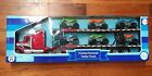 Friction Powered Red Transport Trailer Detachable Semi Truck + 6 Toy bikes NEW