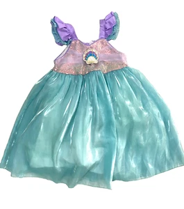 Girls Sleeveless Mermaid Ariel Princess Sequin Dress Purple Blue Shell Size 4-5 - Picture 1 of 10