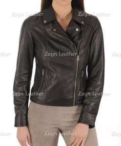 Schwarze Lederjacke für Frauen Western Style Biker Motorrad Lammfelljacke - Bild 1 von 9