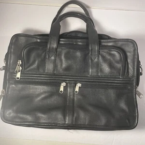 Vtg Wilson’s Leather Briefcase Laptop Messenger Bag Business Tote Black - Picture 1 of 13