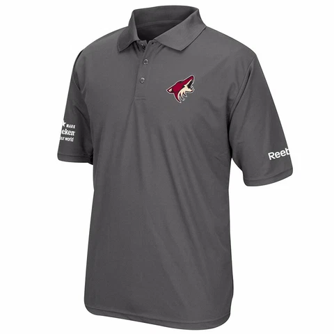 Arizona Coyotes Reebok Team Logo Grey Polo w/ Heineken Patch Men's Cover