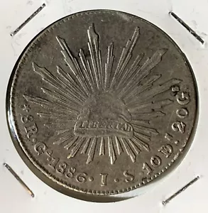 1886 GA MEXICO 8 REALES SILVER COIN, XF - Picture 1 of 4