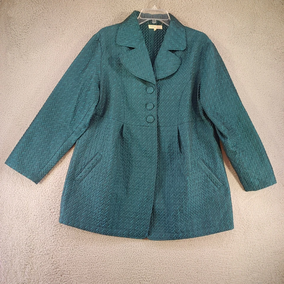 Indigo Soul 夹克女式 XL 轻便纽扣闭合口袋 — 第 1/4 张图片