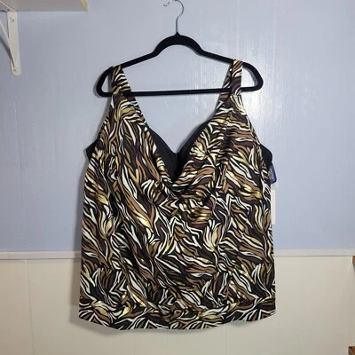 Swimsuits For All 46DDD Brown Gold Built-in-Bra Colorful Bathing Suit Top NWT - Image 1 of 4