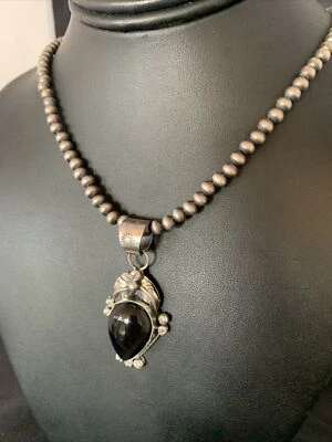 Collar colgante nativo para hombre navajo cuentas de plata esterlina ónix negro 13099 Foto 1 de 4