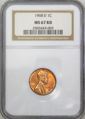 1968-D Lincoln Cent NGC MS67RD Bright Red with Superb Luster, PQ #A65A - Image 1 of 4