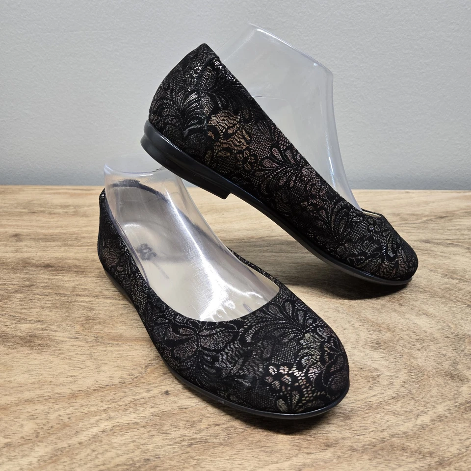 Zapatos escénicos SAS para mujer 8 WW cuero negro estampado floral de encaje ballet planos cómodos Foto 1 de 4