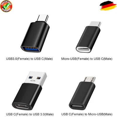 4 Stück USB-C Adapter USB 3.0 OTG Micro USB Auf Typ-C Buchse Zu Stecker Kompa... - Bild 1 von 4