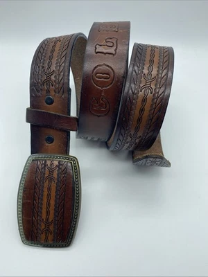 Cinturón Hebilla Granero EE. UU. Marrón Repujado "Coleman" Cuero Genuino Para Hombre Talla 38 Foto 1 de 4