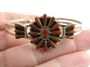 NA Judy Wallace Zuni Sterlingsilber rote Koralle Armreif Armband 6,25 Zoll 10,3 g - Bild 1 von 18