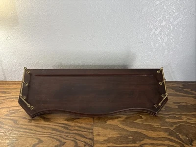 Vintage Ethan Allen Cherry Wood Wall Shelf With Brass Rails Approximately 24"  - Image 1 of 4
