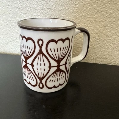 Taza retro de cerámica marrón blanca MCM rara vintage años 70 Foto 1 de 4