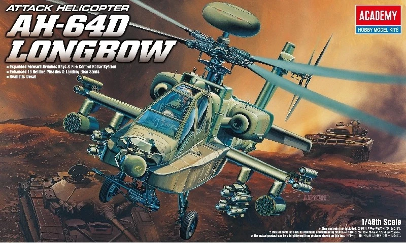 AH-64D Longbow Elicottero Helicopter 1:48 Plastic Model Kit ACADEMY - Immagine 1 di 1