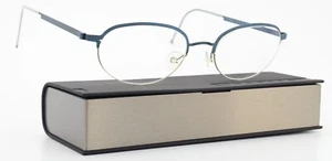 Lindberg Glasses Frame 4000 48-18 Oval Silver Wire Teal Blue Strip Titanium - Picture 1 of 14