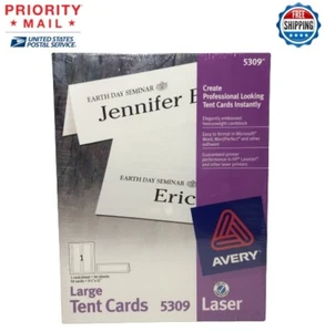 Avery 5309 Large Tent Cards Embossed 3 1/2" x 11" Laser Ink Jet White 50 Cards - Picture 1 of 4