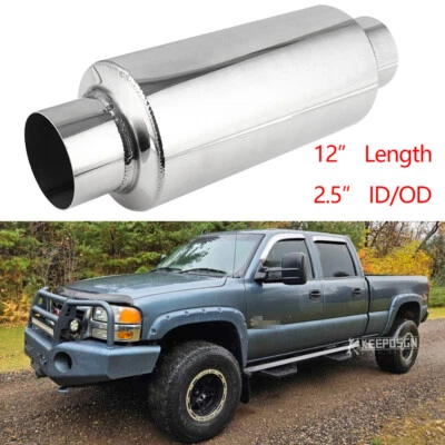 Resonador silenciador de escape de 2,5" de entrada/salida de 12" de longitud para GMC Sierra 1500 2500HD Foto 1 de 4