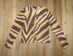 Ralph Lauren Black Label Cashmere Animal Zebra Stripe Sweater Cardigan Sz L READ - Picture 1 of 9